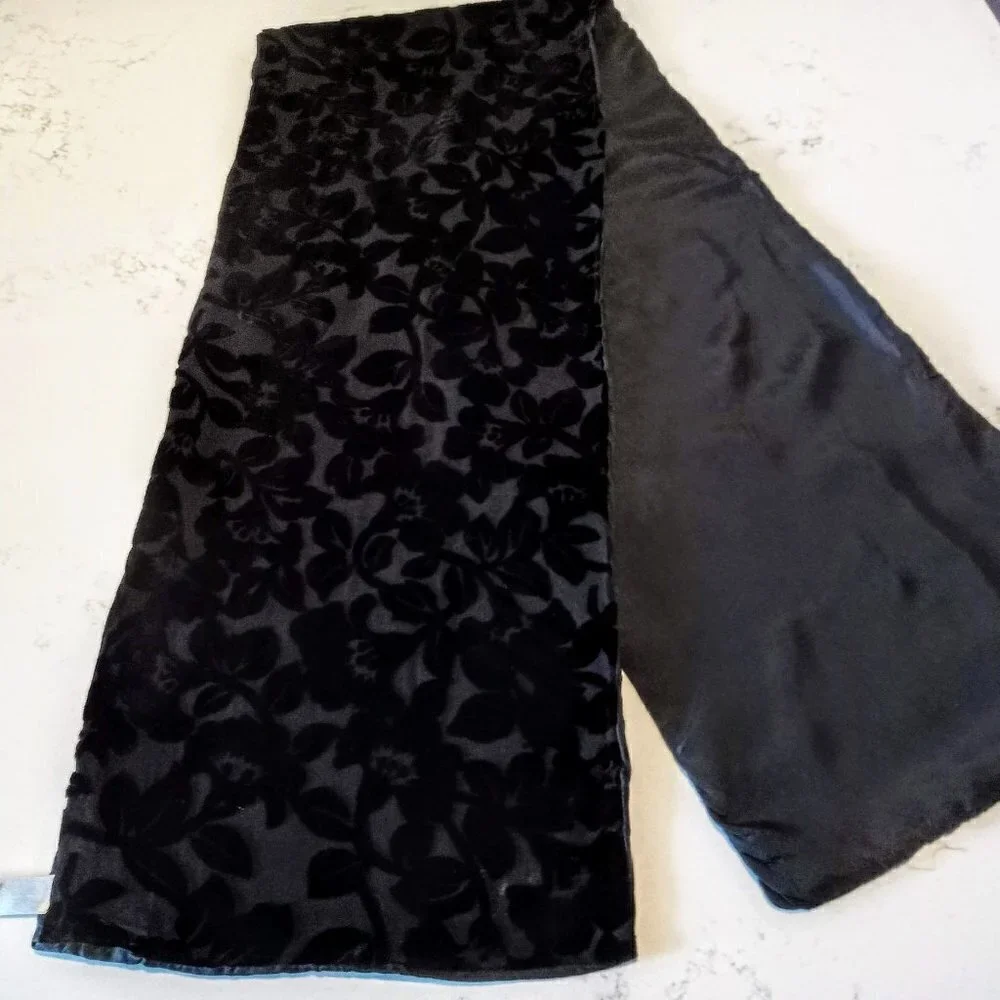 Jacqueline Ferrar Black Silk Velvet Oblong Scarf